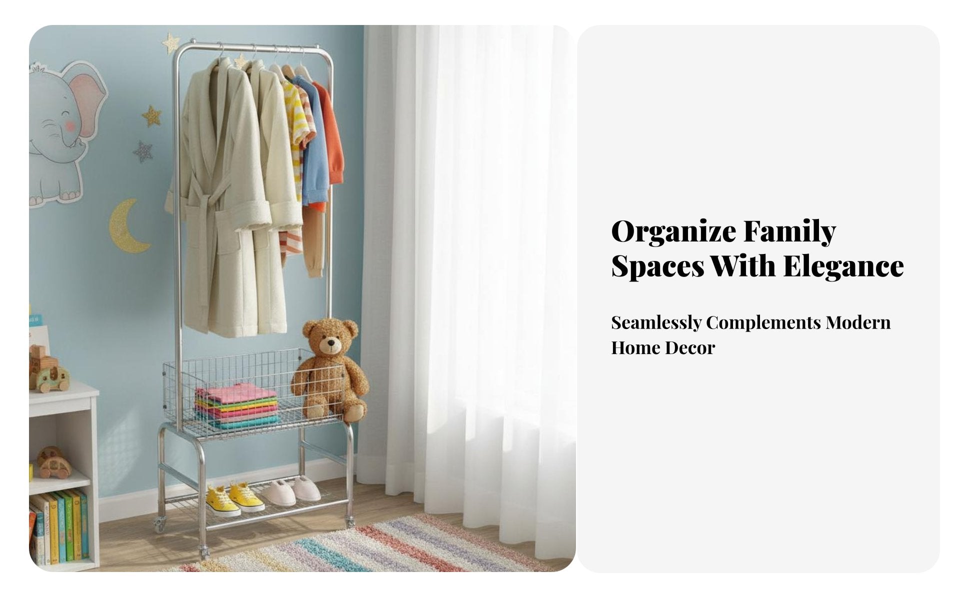 Floor-Standing kids' Dress-up Station Multi-Functional House-Frame Clothes Cute Design Clothing Rack Kid-Sized for Toddlers, Parents, Bedroom, Playroom, Nursery, Entrymanner