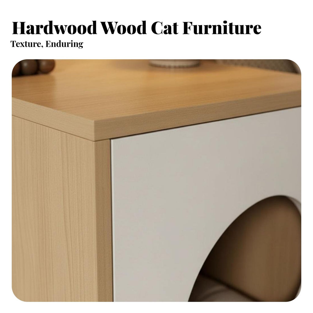 Nightstand with Cat Bed Space-Saving Storage Cabinet Sturdy Construction