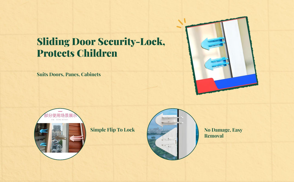 Kid Protection Sliding Pane Lock, Adjustable, No Tools Required, Multi-Purpose Cabinet Drawer Door Latch, Infant Protection Lock for Home, Kitchen, Bedroom