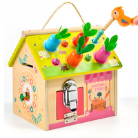 Wooden Busy House Early Learning Sensory Activity Board Locks for Young Children