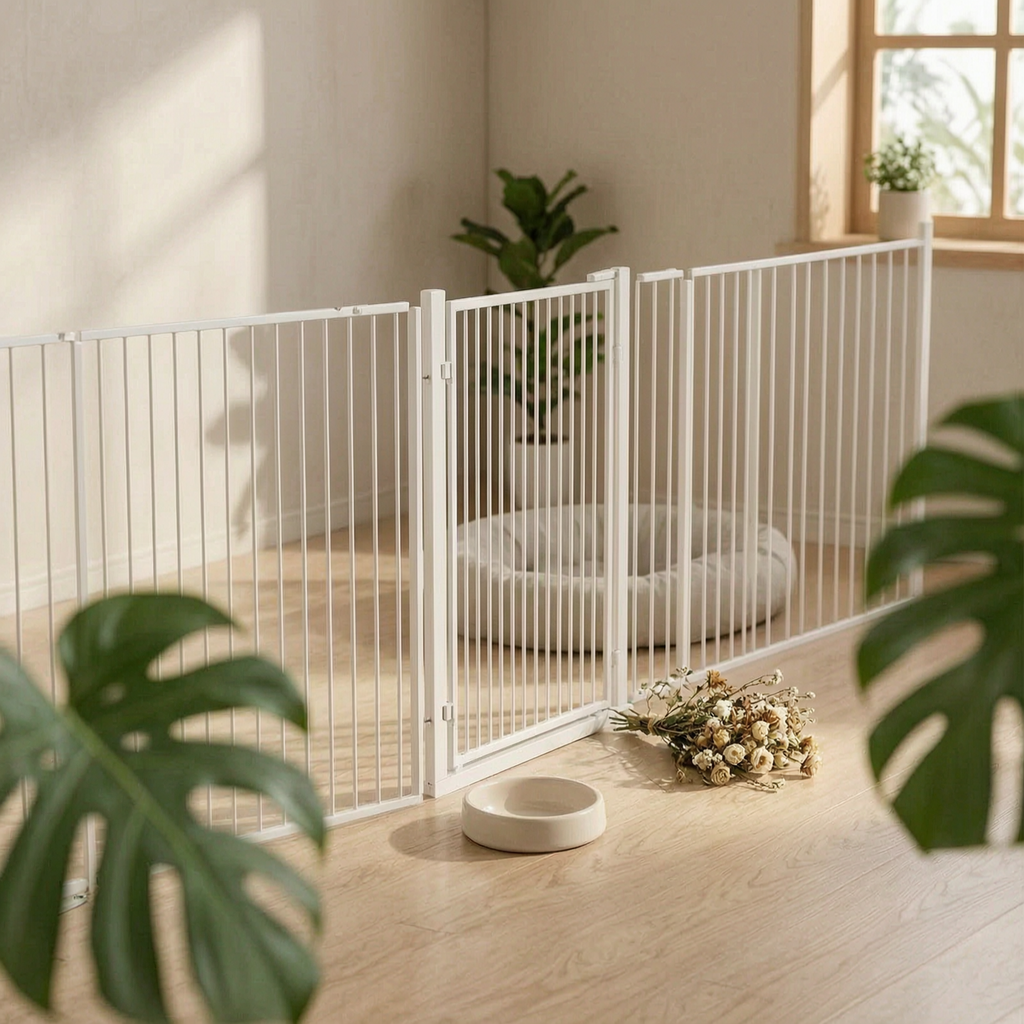 Adjustable Width Pressure-Mounted Pet Gate Drill-without Drilling Installation Pressure-Mounted Swing Gate Narrow Bar Spacing Indoor Fence Extendable Height for Cat Owners, Families, Renters, Indoors, Doorways, Hallways, Stairways