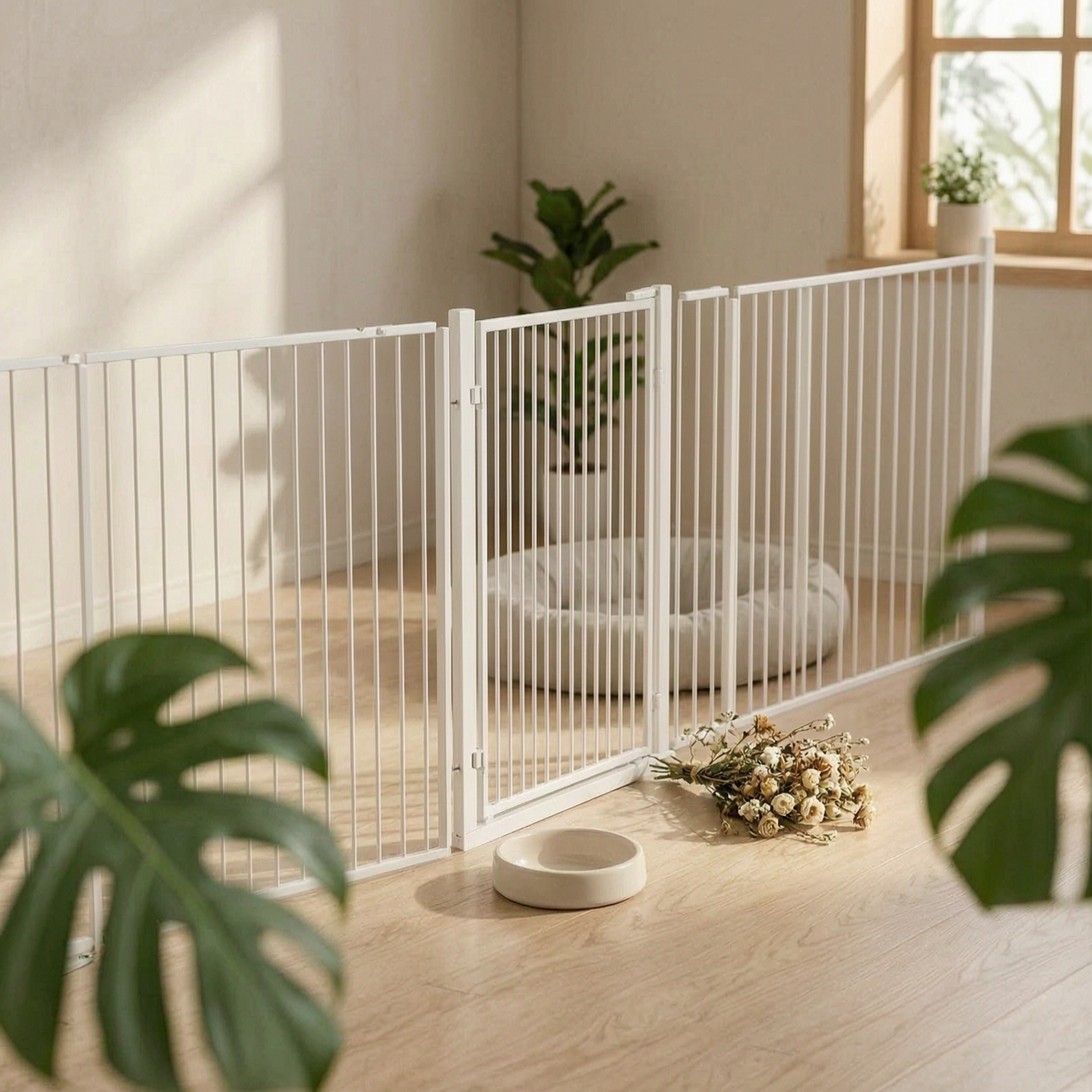 Adjustable Width Pressure-Mounted Pet Gate Drill-without Drilling Installation Pressure-Mounted Swing Gate Narrow Bar Spacing Indoor Fence Extendable Height for Cat Owners, Families, Renters, Indoors, Doorways, Hallways, Stairways