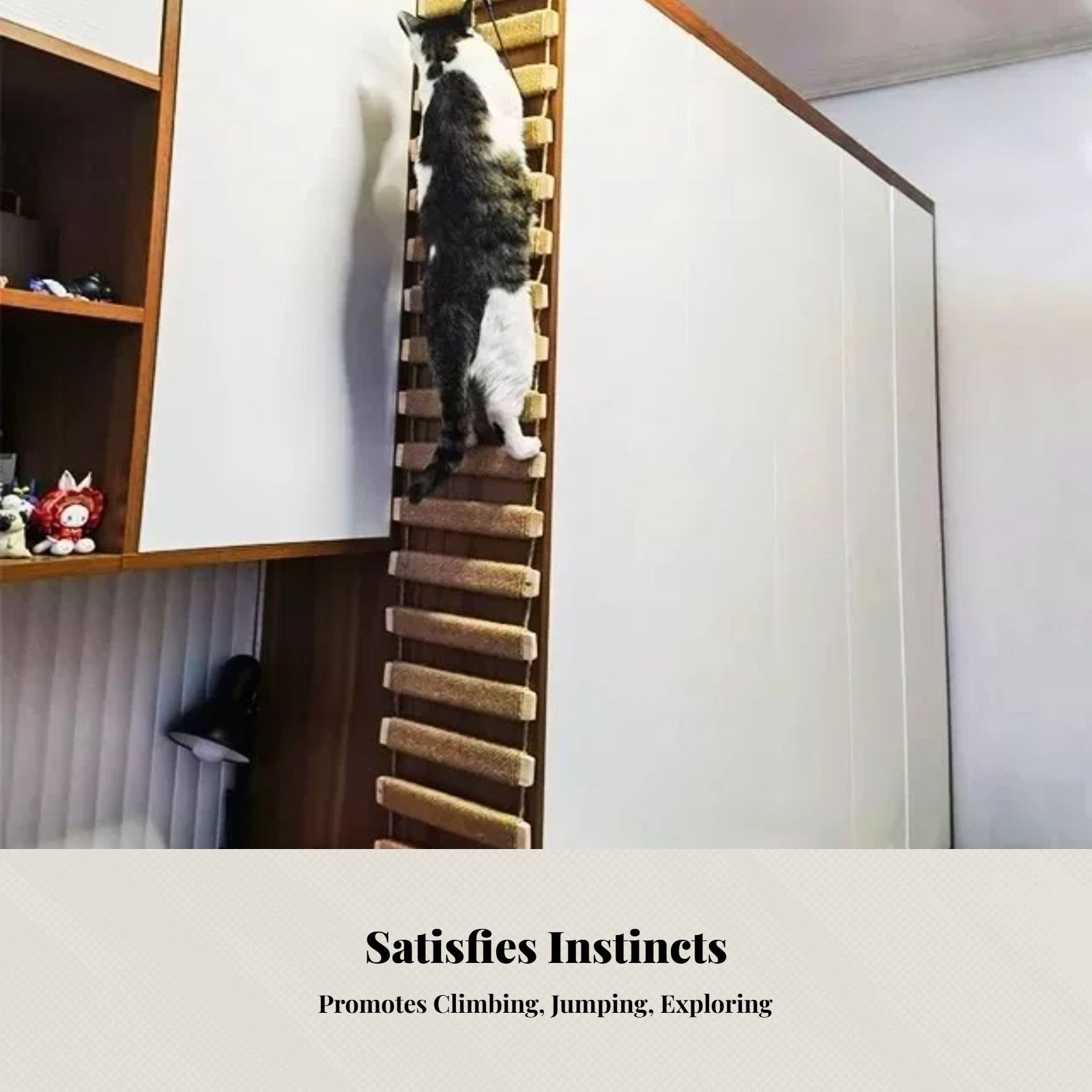 Cat Climbing Rope Ladder, Bridge Ladder, Multi-Use Hanging Scratcher for Cat Enclosure or Wardrobe