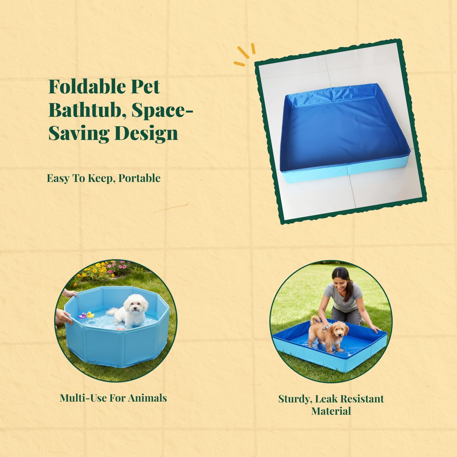 Foldable pet bath, easy drain