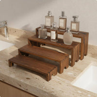 4 Pieces Collectible Display Steps Solid Wood Wooden Display Riser Set