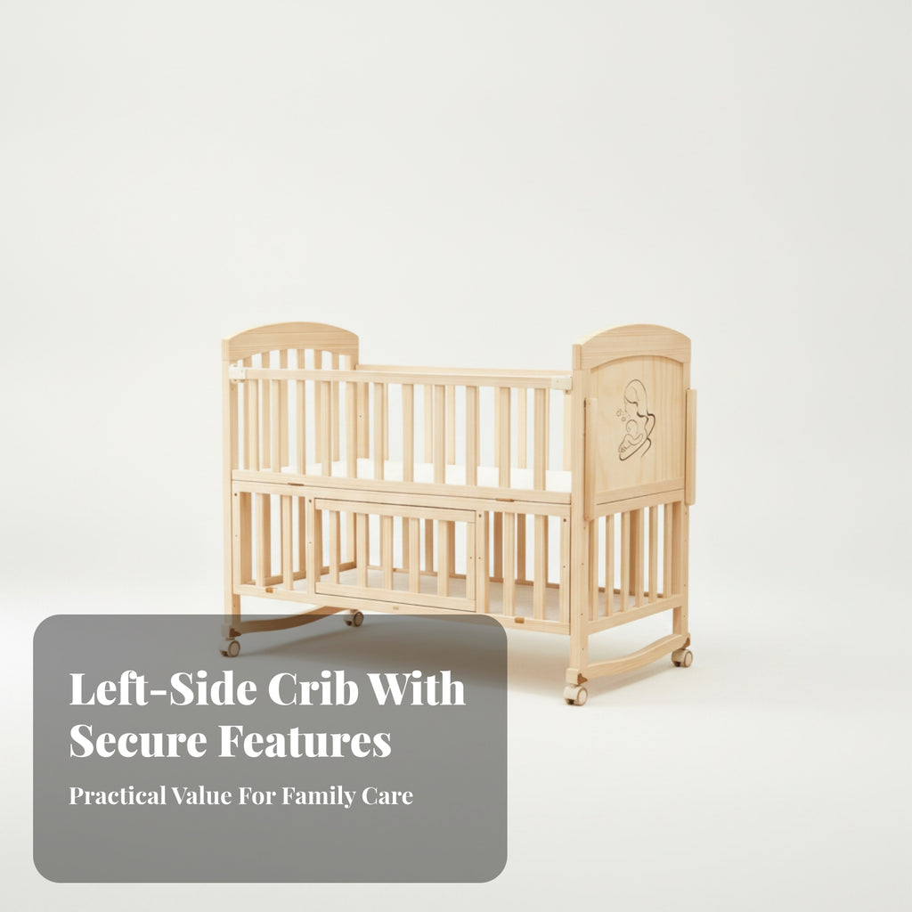 Slatted Wooden Crib Natural Wood Finish Wooden Baby Crib Multi-Functional Enclosed Base