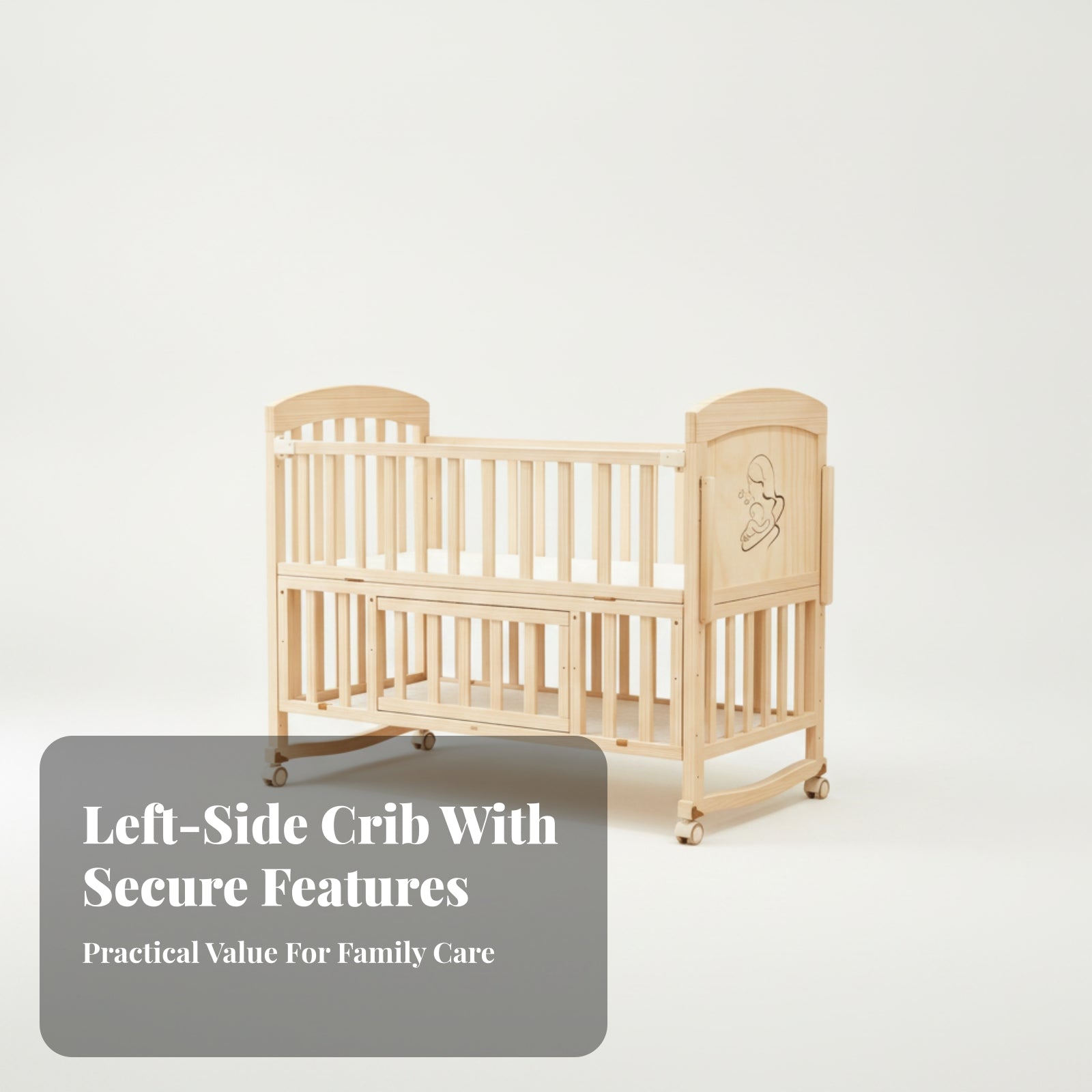 Slatted Wooden Crib Natural Wood Finish Wooden Baby Crib Multi-Functional Enclosed Base