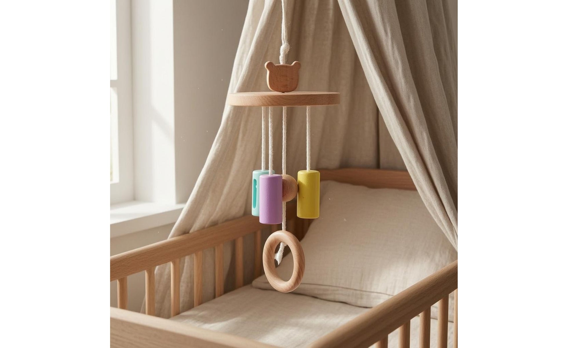 Educational Crib Mobile Natural Wooden Crib Mobile Handmade for Infants