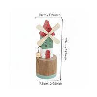 Dutch Style Windmill Decor Wooden Windmill Model Handmade Moving Wood Sculpture for Bookshelf, Desktop, Entryway