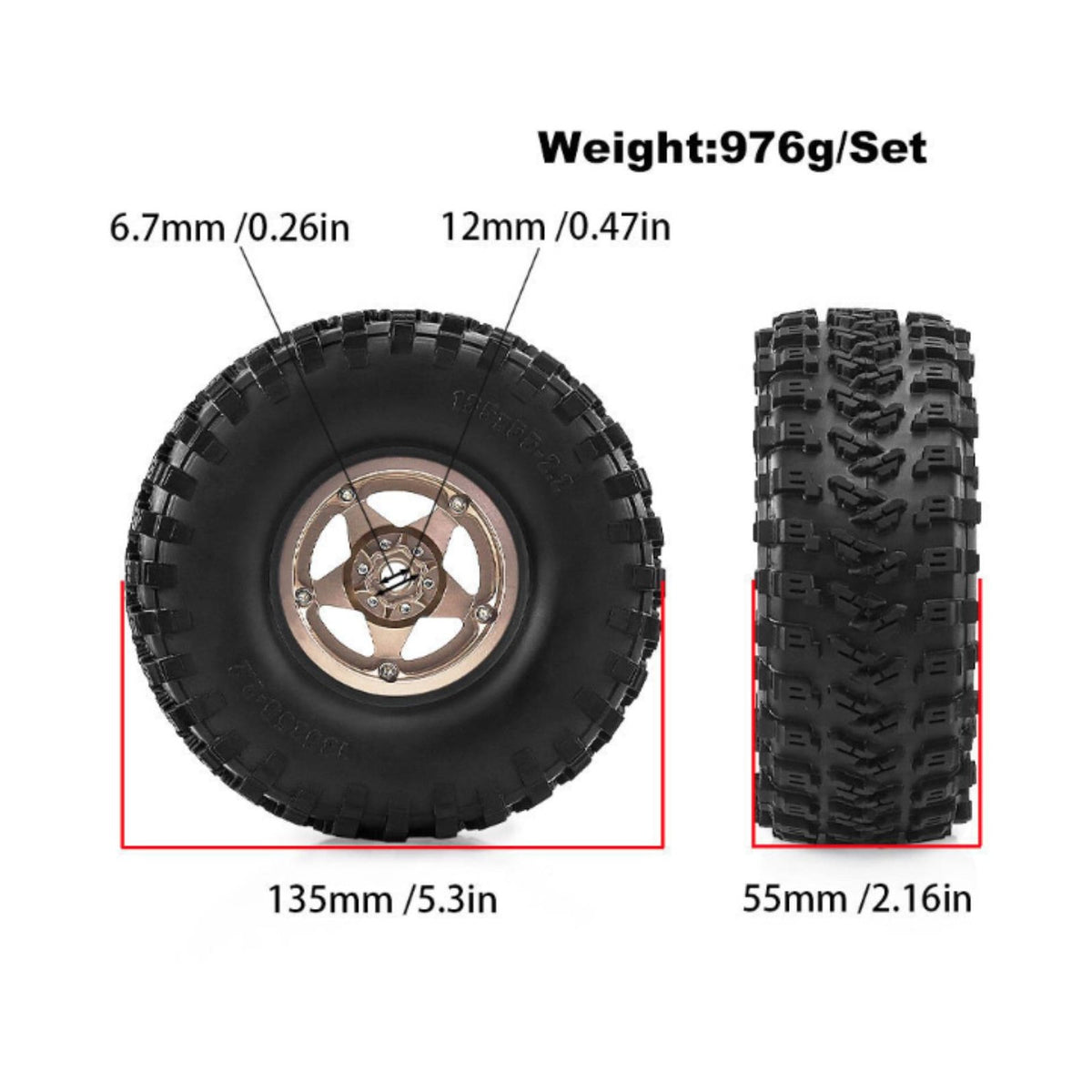 4 Pieces 2.2 Inch Beadlock Wheel Rim High Traction Metal Rim Tire Mud Terrain