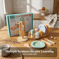 Wooden Dinnerware Set Pastel Painted Play Tableware Set Smooth Rounded Edges Wooden Kitchen Accessories for Kids