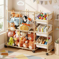Wooden Toy Storage Organizer Easy to Move Mobile Storage Rack Large Capacity