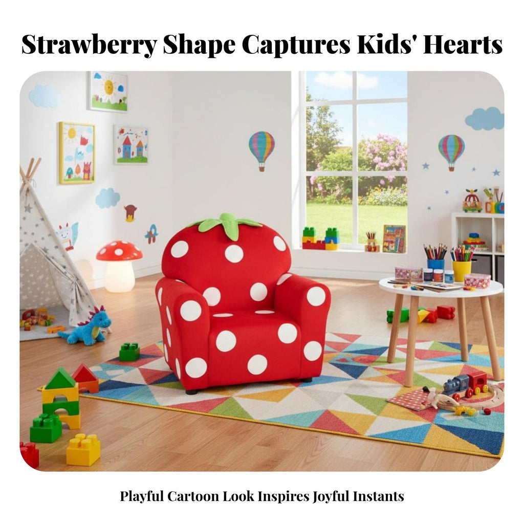 Strawberry-Shaped Chair Cartoon Design kids' Furniture Soft Upholstery Sturdy Frame for Girls, story Corner, Playroom, Bedroom