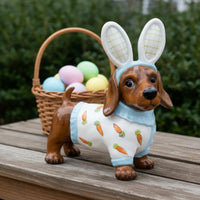 Dachshund Bunny Statue Holiday Themed Dog in Bunny Costume Statue Cute Design Easter Dachshund Figurine for Tabletop, Mantelpiece
