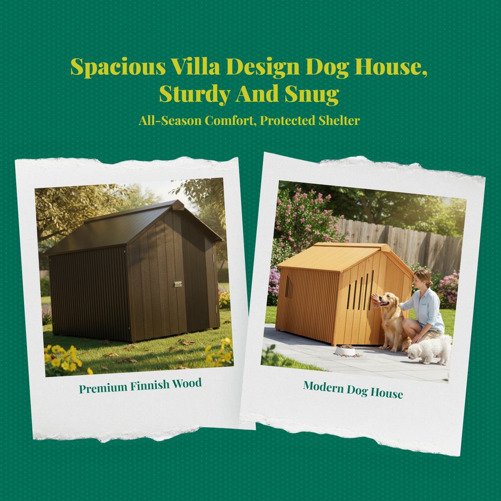 Insulated wooden dog house, raised floor