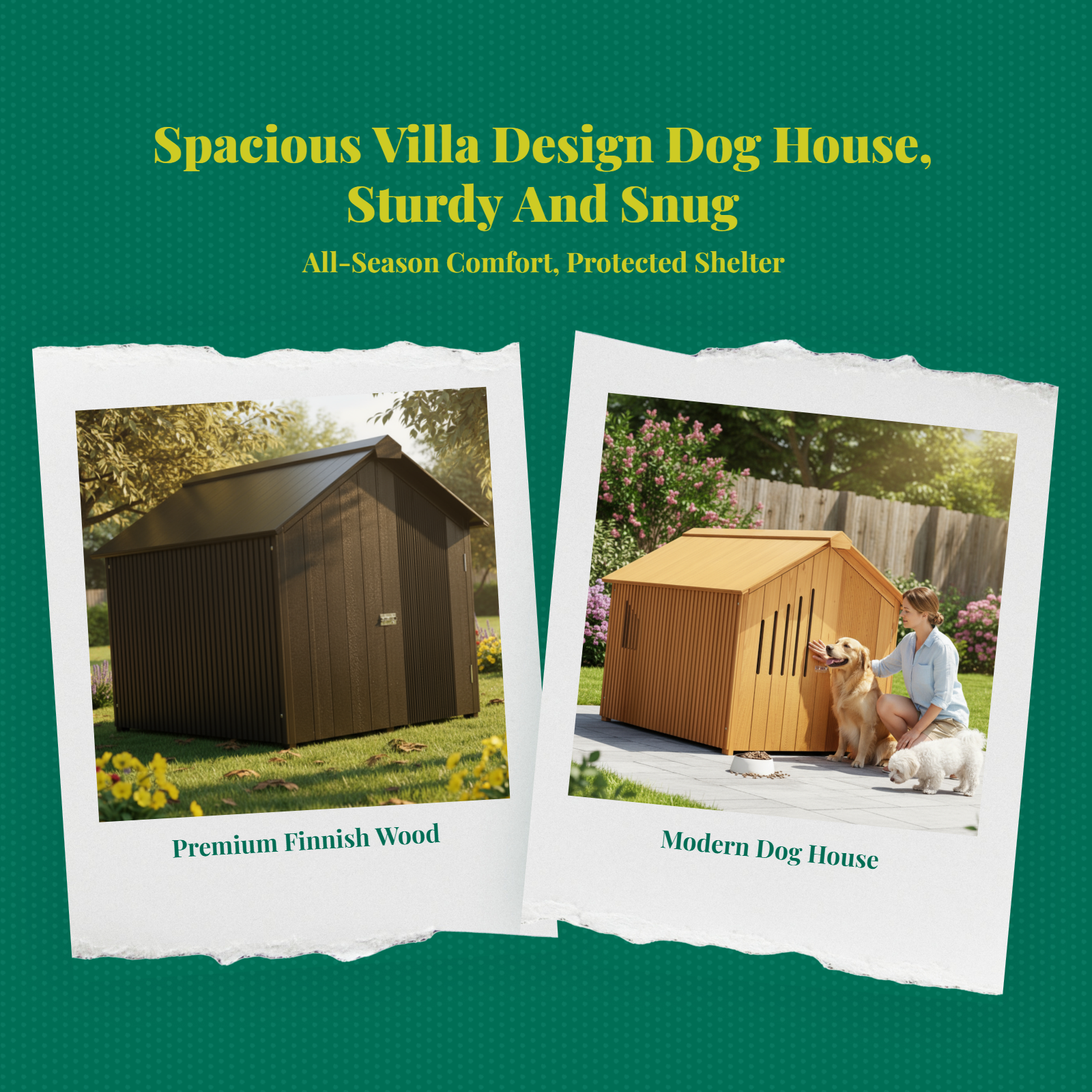 Insulated wooden dog house, raised floor