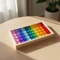 50 Pieces Square Acrylic Blocks Open-Ended Play Acrylic Blocks Transparent Wooden Block Tray Set