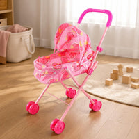 Baby Doll Carriage Iron Pipe Frame Toy Pram Realistic Design for Girls, Kids 3-6