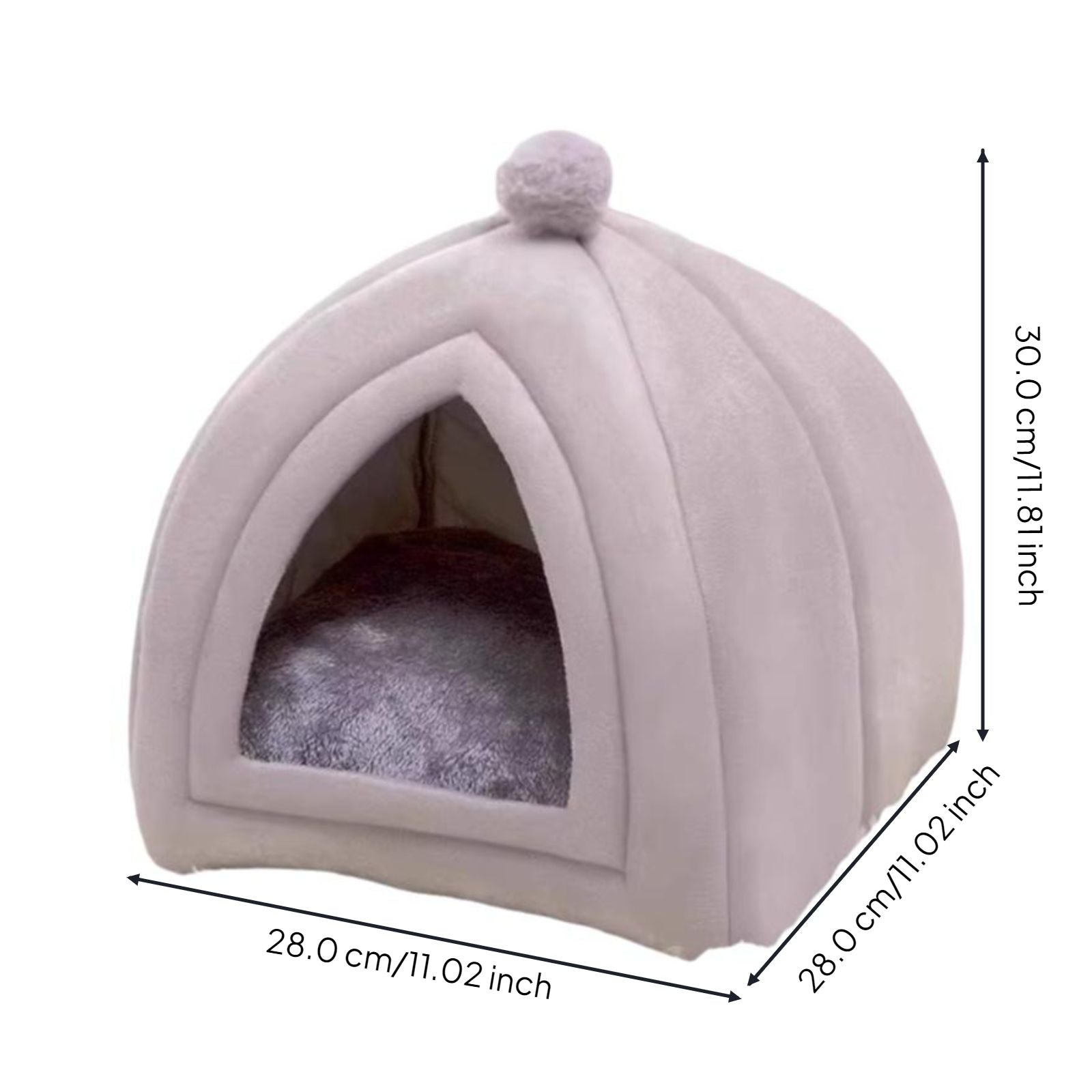 Semi-Enclosed Cat Bed, Warm Indoor Pet Cave Removable Pad