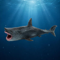 Megalodon Shark Model Detailed Dentition Open Mouth Shark Figurine Gray Black Megalodon Figurine