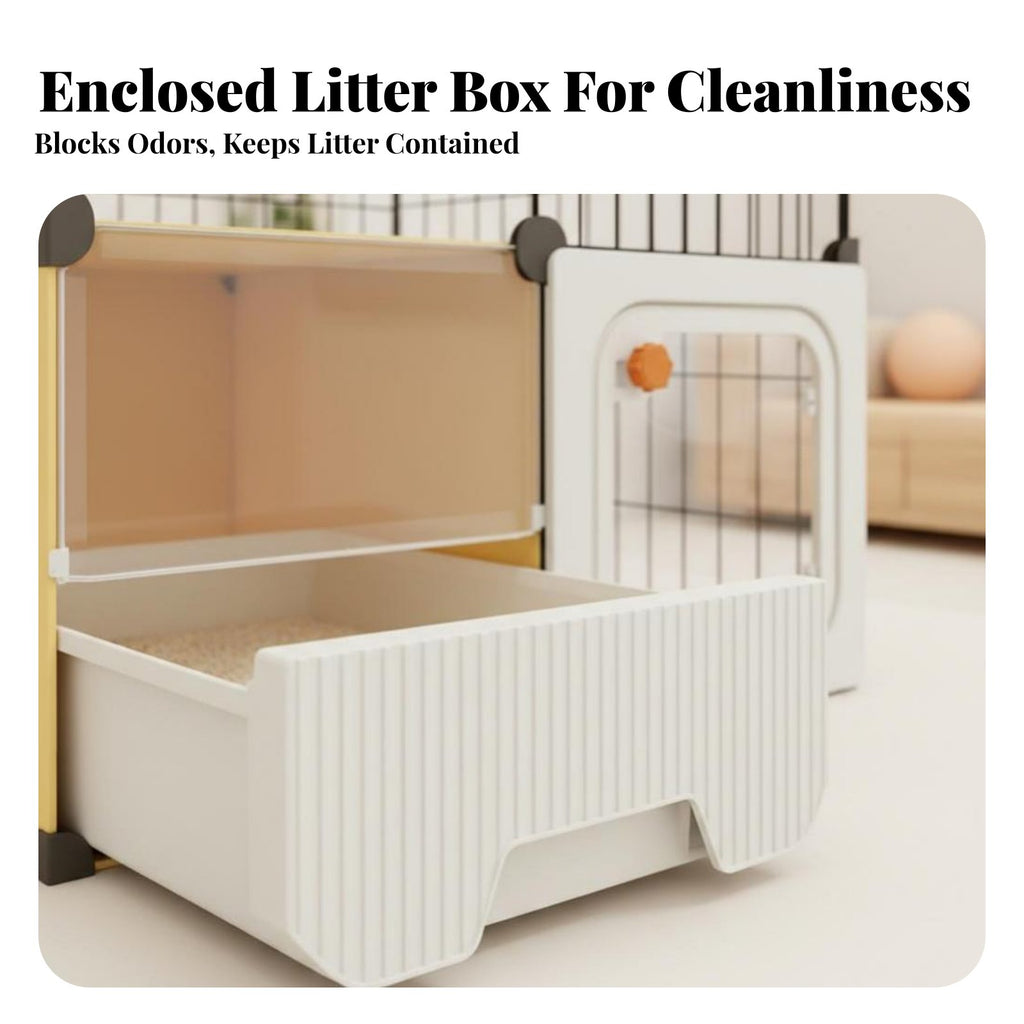 Multi-Level Cat Condo with Litter Box Enclosure Ventilated for Indoors, Bedroom