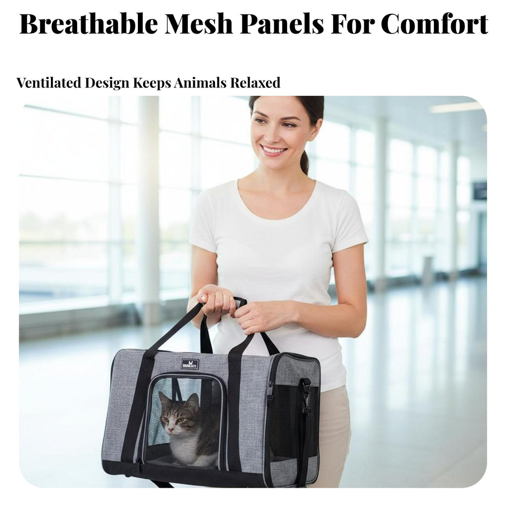 Soft-Sided Pet Carrier Adjustable Shoulder Strap Underseat Pet Travel Bag