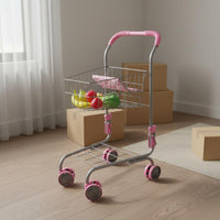 Play Shopping Cart Realistic Design Kids' Metal Supermarket Trolley Easy Assembly Miniature Grocery Cart for Playroom
