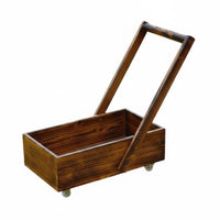 Kids Wooden Push Cart Carbonized Wood Wooden Wagon Cart Outdoor Use for Preschoolers, Kindergarten