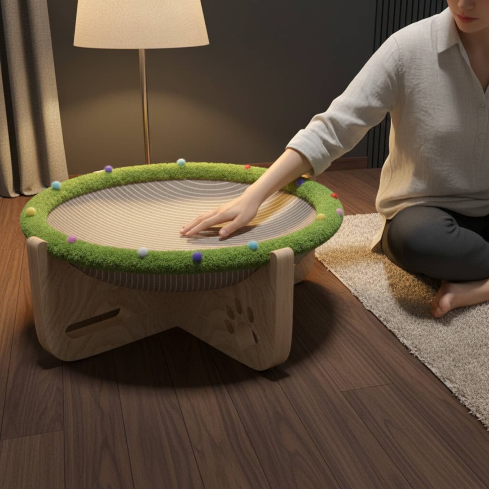 Raised Pet Bed with Scratcher All Seasons Use Elevated Cat Hammock Wooden Cat Lounge Bed for Cats, Kittens, Indoor