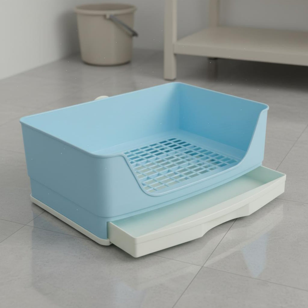 Rabbit Litter Box with Drawer Detachable Grid High-Sided Rabbit Potty