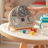 Wooden Steering Wheel Toy Educational Inspired Car Dashboard Busy Board