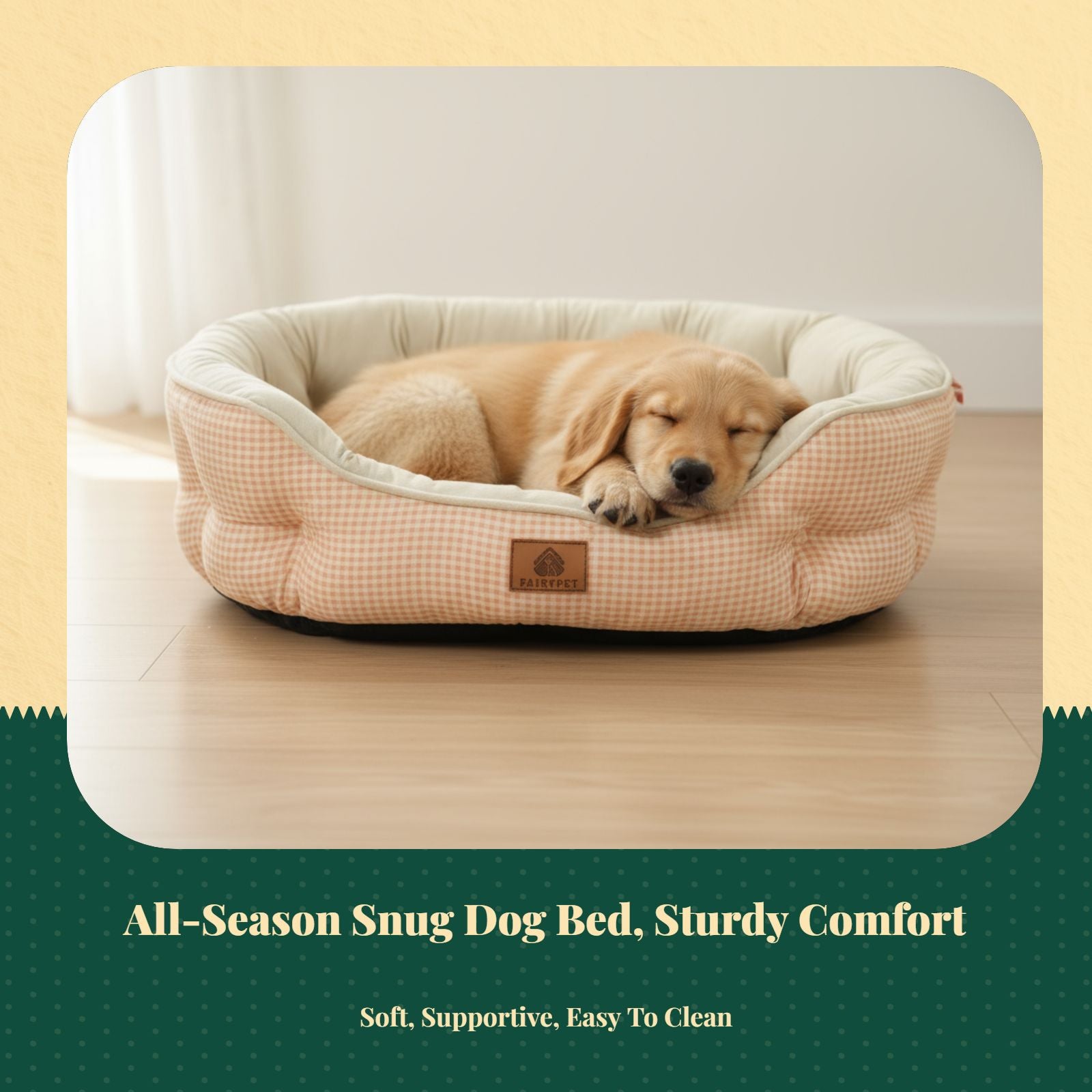 Plush dog bed, non-slip, easy-clean