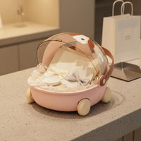 Doll Cradle Display Case Clear View Lid Figurine Baby Carriage Container