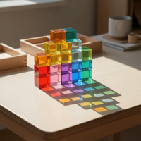 20 Pieces Translucent Colorful Cubes Early Learning Acrylic Building Blocks Smooth Edges Translucent Building Blocks for Preschool, Classroom