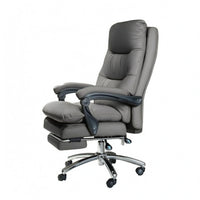 PU Leather Executives Chair Gray High Back Office Chair Upholstered for Study Room