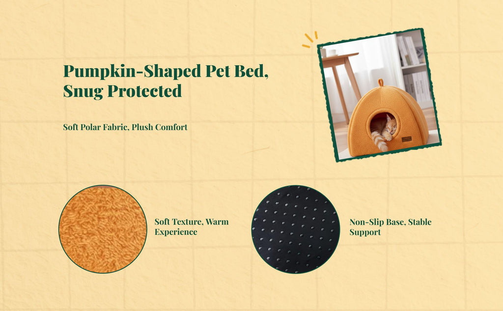 Pumpkin Cat Bed, Enclosed Calming Den for Small Pets