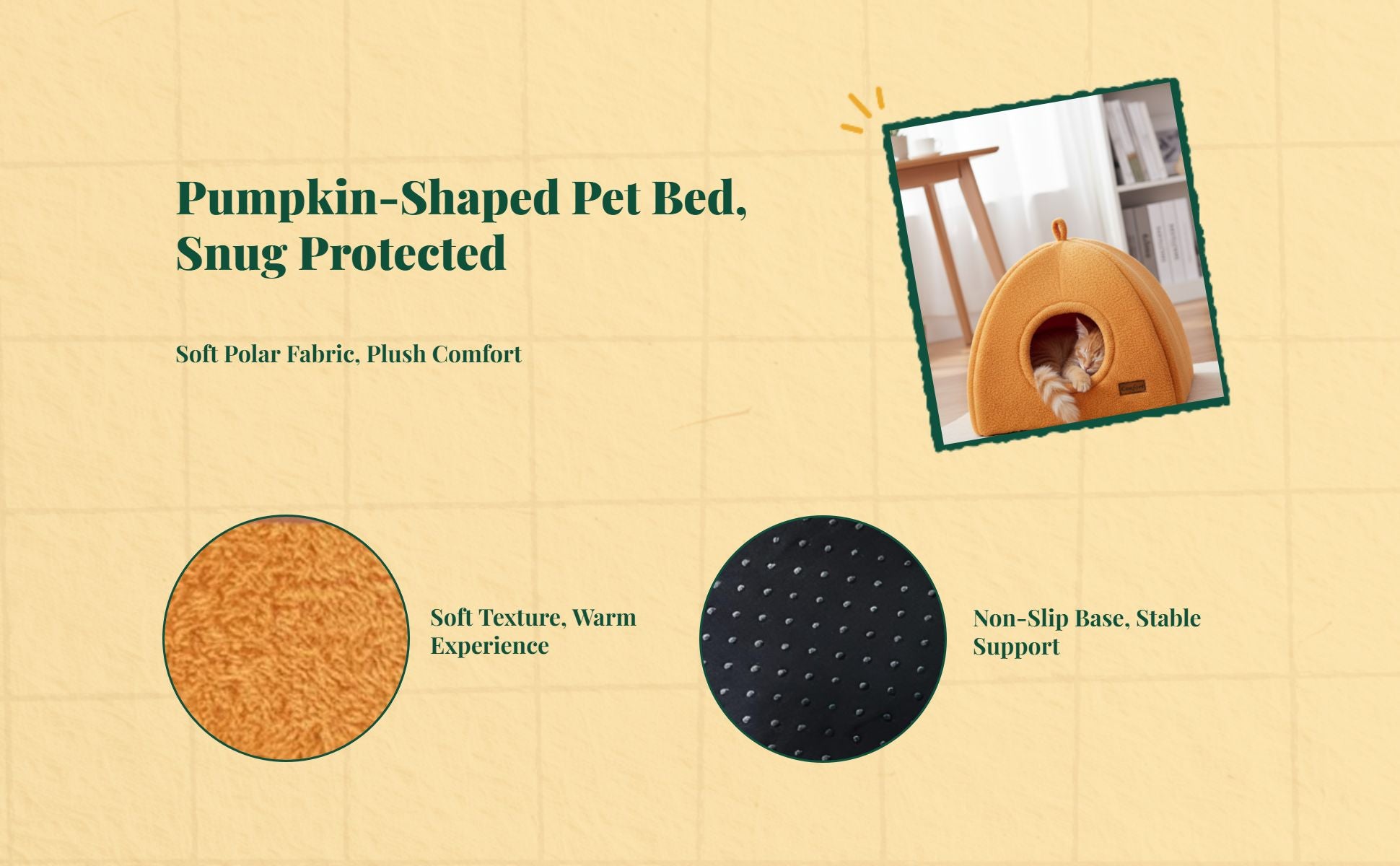 Pumpkin Cat Bed, Enclosed Calming Den for Small Pets