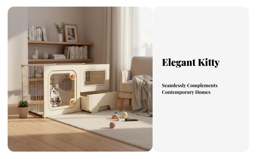Integrated Feline Enclosure Panoramic View Pet Playpen Secure Locks for Indoors