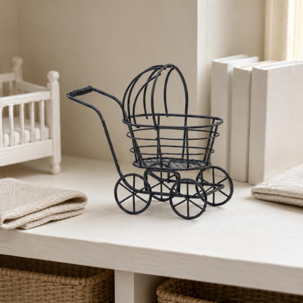 Wire Stroller Vehicle Uncovered Basket Display Piece Loop Handle for Garden
