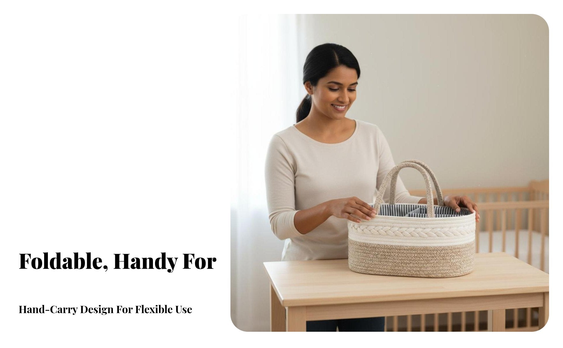 Cotton Rope Diaper Carrier Foldable Design Baby Diaper Organizer Tote Cotton Rope Basket Removable Dividers for Infants