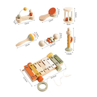 7 Pieces Percussion Instrument Set Natural Wood Wooden Music Toy Set Safe