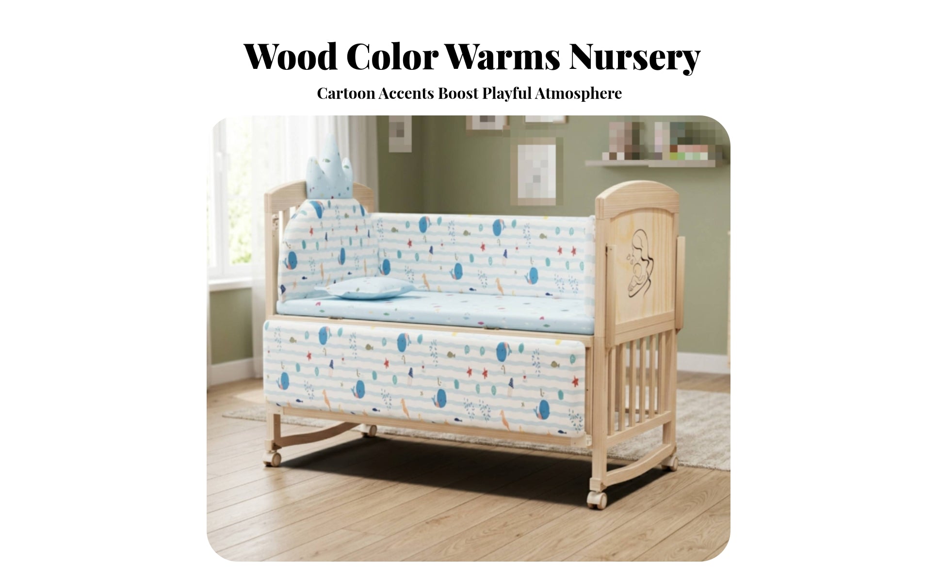 Slatted Wooden Crib Natural Wood Finish Wooden Baby Crib Multi-Functional Enclosed Base