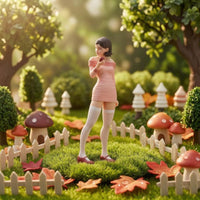 Fruit Holding Girl Figurine Pink Dress Mini Model Brown Hair
