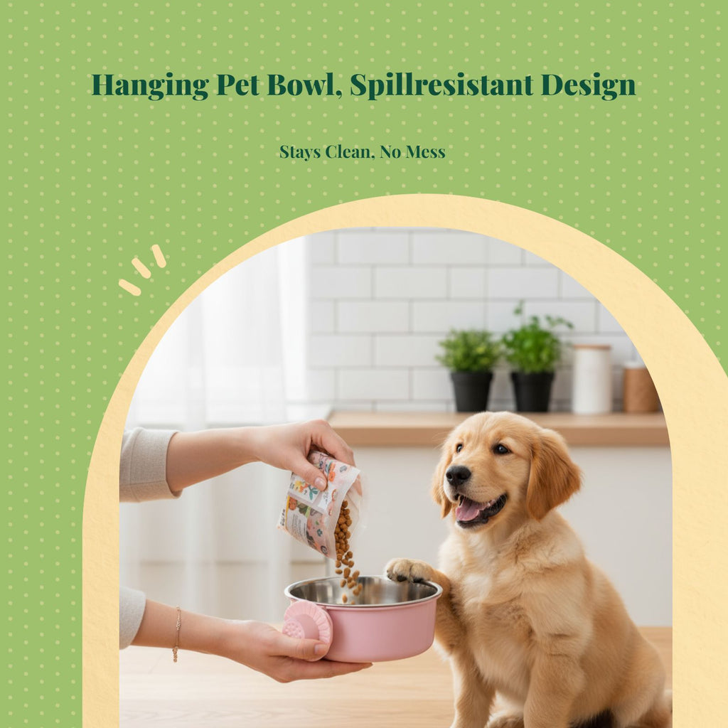 Pet Food Bowl, Hanging Stainless Steel Dog Cat Feeder, Leak-Resistant Automatic Water Dispenser, Fixed for Enclosures