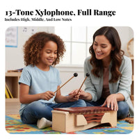 13-Bar Soprano Xylophone Resonator Box Colorful Bar Xylophone Diatonic Scale Includes 2 Mallets for Beginners, Classroom, School
