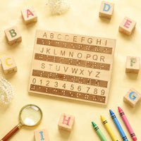 Braille Alphabet Board Raised Dots Wooden Braille Board Polished Finish