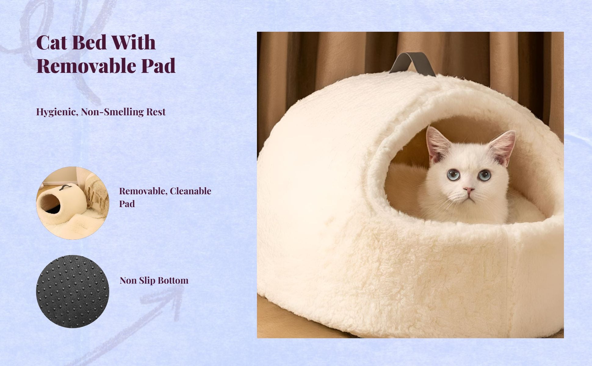 Lambswool cat bed, enclosed, warm.