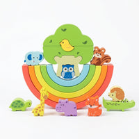 Rainbow Stacking Blocks Smooth Rounded Edges Wooden Building Block Toy
