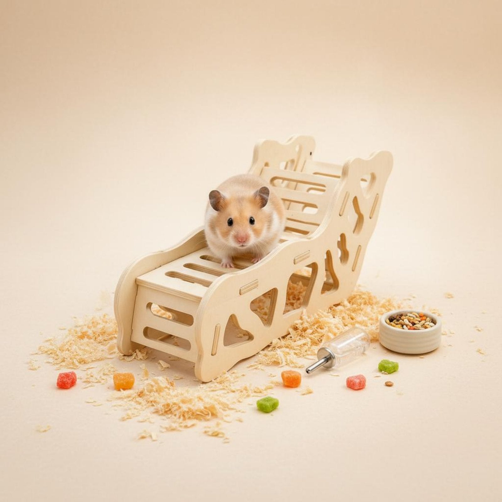 Wooden Hamster Ramp Uncovered Top Climbing Stairs Polished Finish for Hamsters