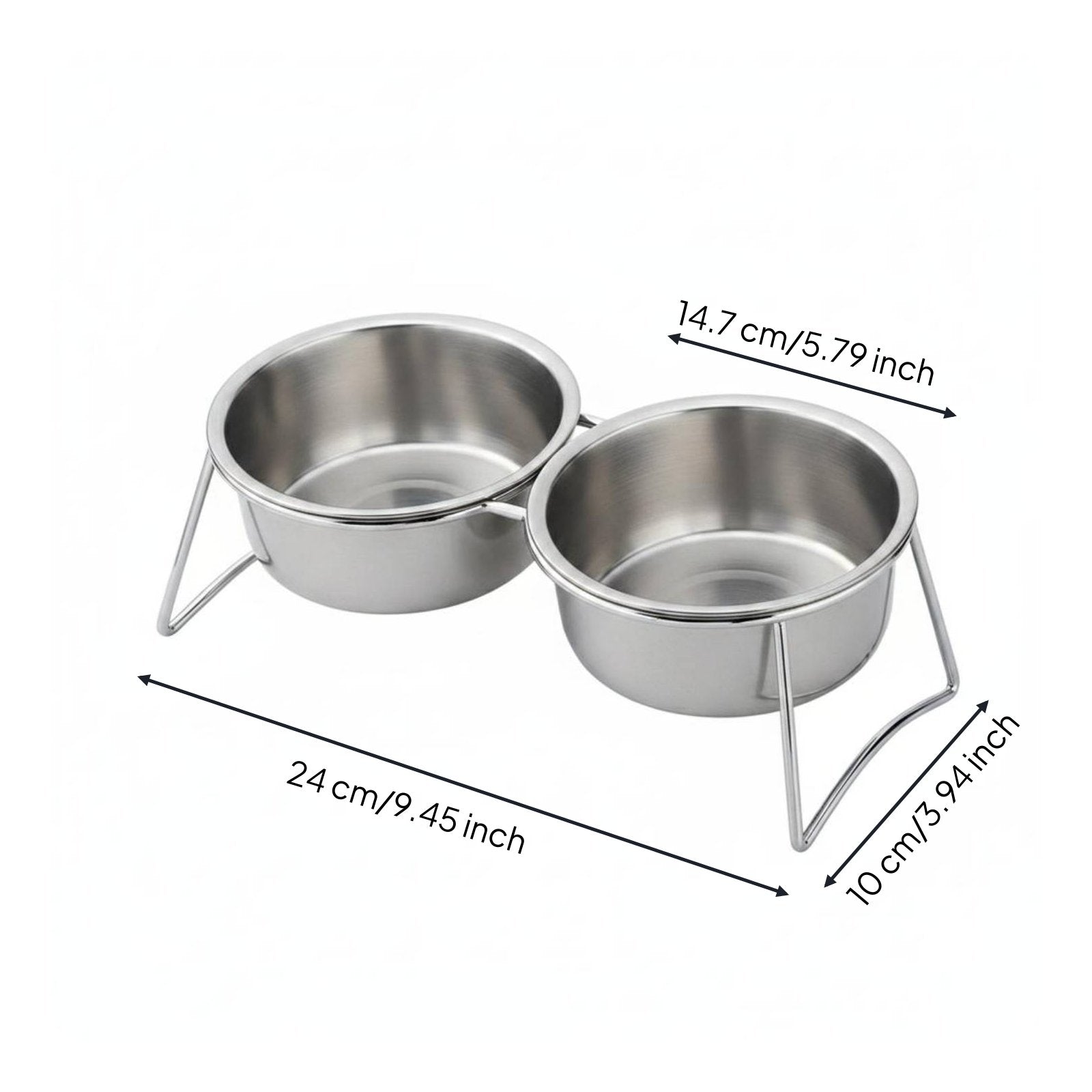 Double Stainless Steel Pet Bowls Easy to Clean Tilted Cat Food and Water Station